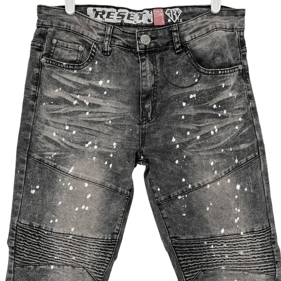 RESET Men's Splatter Skinny Mid Rise Stretch Grey Denim Jeans Size 30x30 - Picture 3 of 10